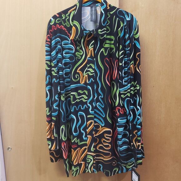 Norma Kamali NWToversized funky boyfriend shirtBlackwteal,green,orange,red sz lg - Picture 2 of 8